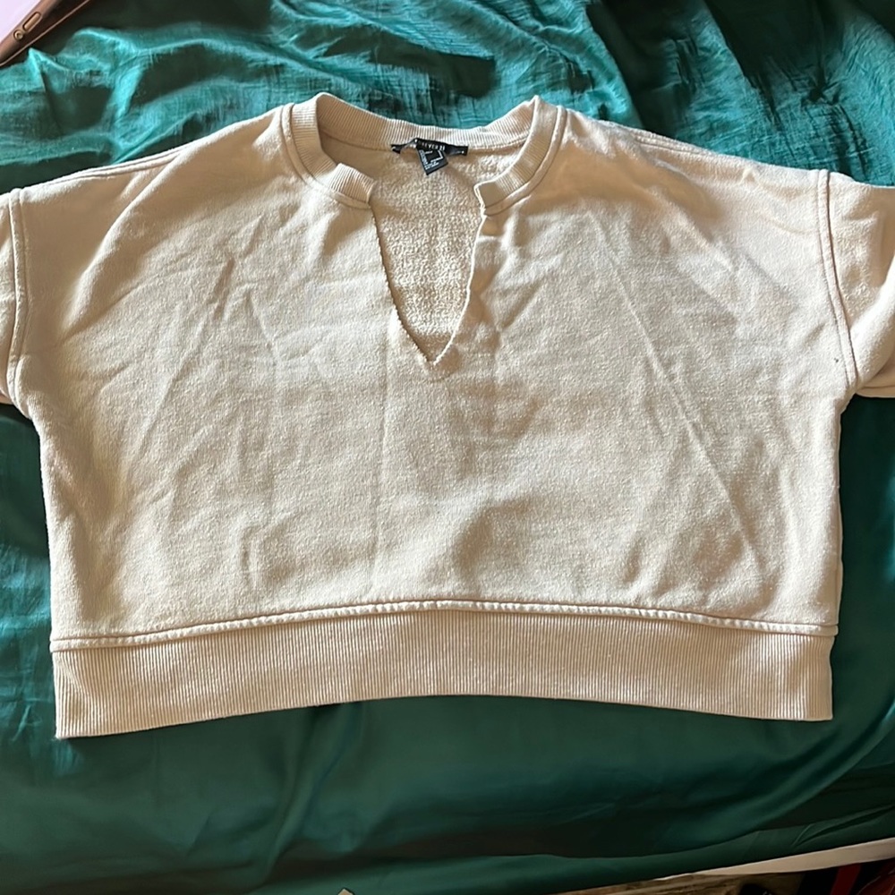Crop beige long sleeve v-neck